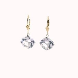 14K Two Tone Gold Rose Quartz Dangle Earrings